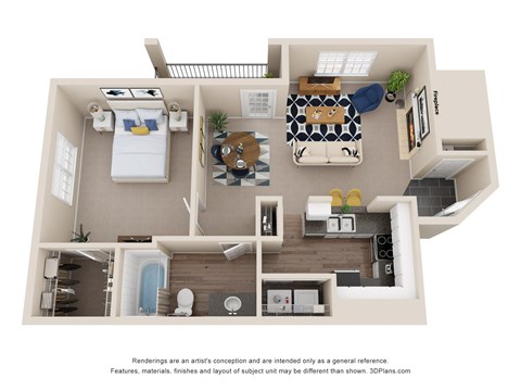 Floor plan for 1 bed, 1 bath, 790 sqft